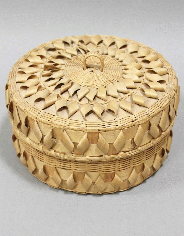 Mi'kmaw basket weave – traditional black ash basket with distinctive twist pattern